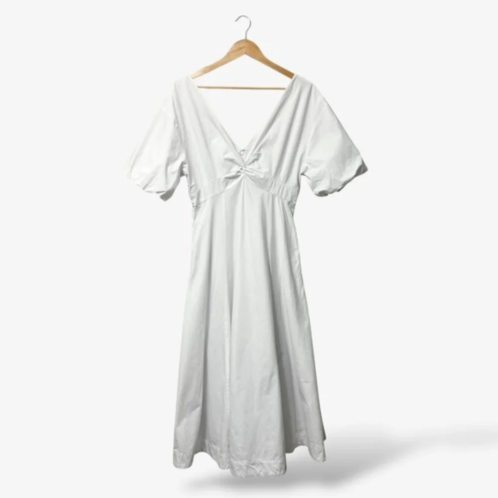 cream square neck midi dress Blue Floral Square Neck Midi Dress, Small